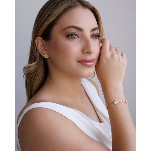 Pulseira Flor Riscada Banhado a Ouro 18K