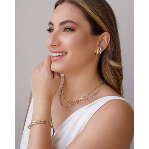 Ear Hook Torcido Liso Ródio Branco