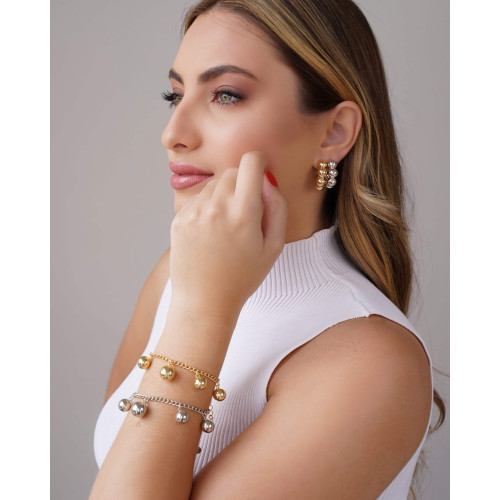 Brinco Meia Argola Bolas Lisas 2.5 cm Banhado a Ouro 18K