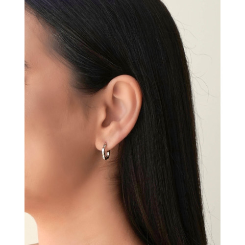 Brinco Argola Click Flor 1.4 cm Ródio Branco