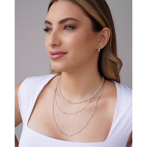 Gargantilha Tripla Pérolas Canutilhos Ródio Branco