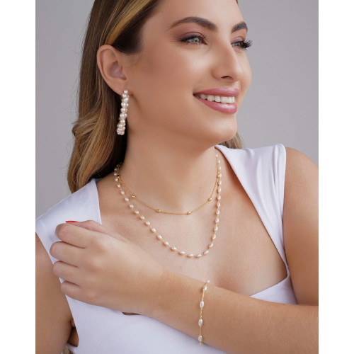 Gargantilha Pérolas Ovais Banhado a Ouro 18K - 40 cm