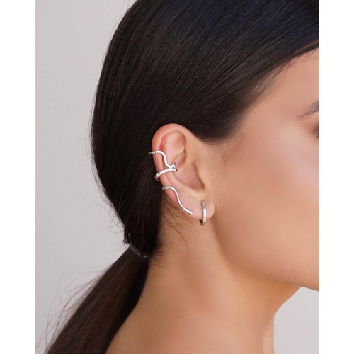 Brinco Argola Click Ponto de Luz Cristal 1.5 cm Ródio Branco