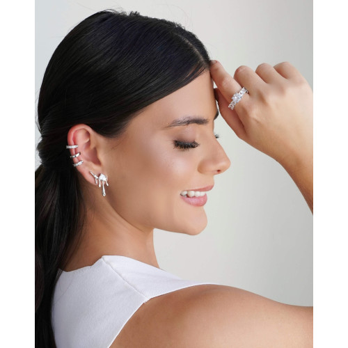 Anel Carré Ponto de Luz Cristal Tamanho 23 Ródio Branco