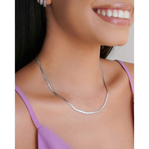 Gargantilha Malha Fita 3 mm Ródio Branco - 40 cm