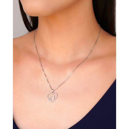 Gargantilha Veneziana Coração Gato Pontos de Luz Cristal Ródio Branco - 45 cm