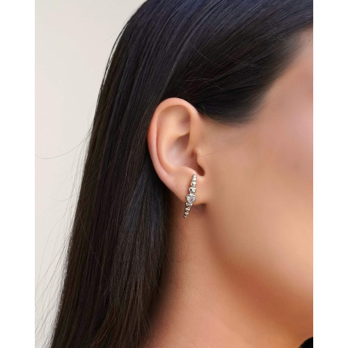 Ear Hook Corações Cravação Inglesa Cristal 2.4 mm Ródio Branco