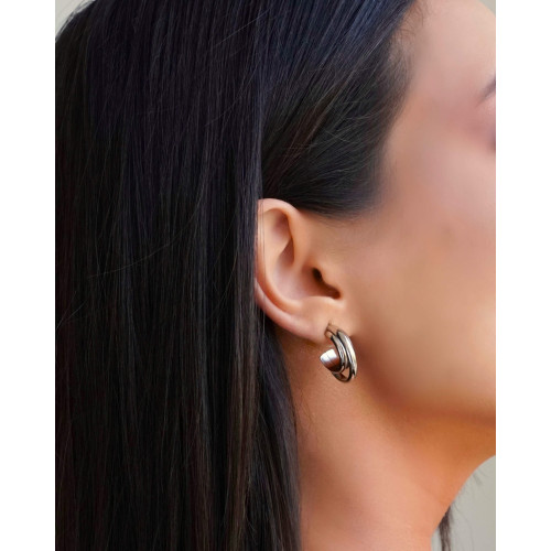 Brinco Argola Três Filetes Lisos 2.1 cm Ródio Branco