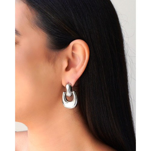 Brinco Geométrico Liso 3.6 cm Ródio Branco