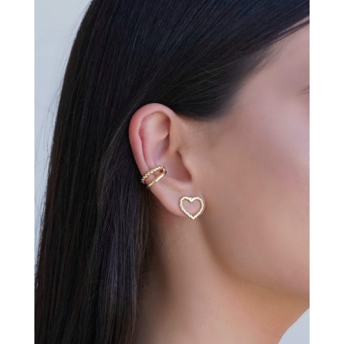 Brinco Coração Torcido Vazado 1.3 cm Banhado a Ouro 18K