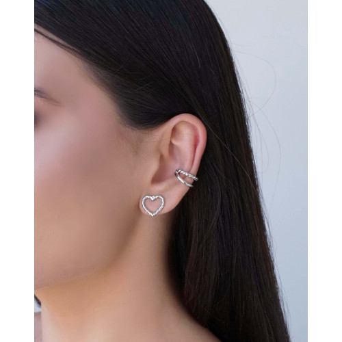 Brinco Coração Torcido Vazado 1.3 cm Ródio Branco