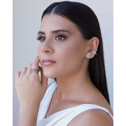 Piercing Duplo Cravejado Baguetes Cristal Ródio Branco