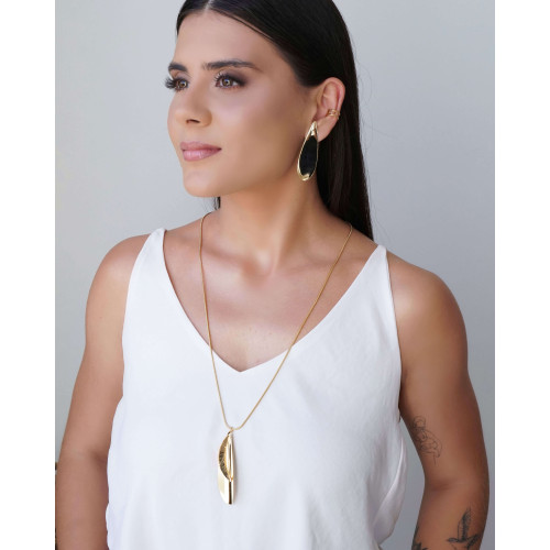 Brinco Folha Lisa 5.8 cm Banhado a Ouro 18K