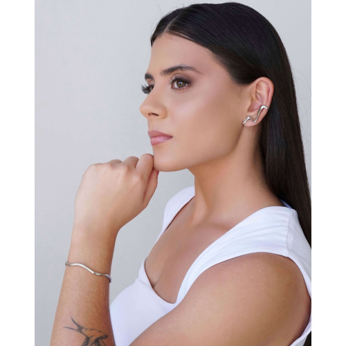Ear Cuff Zig Zag Liso 3.2 cm Ródio Branco