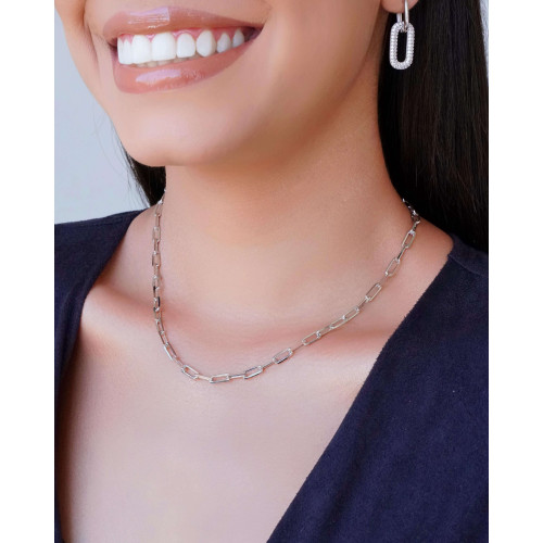 Gargantilha Elos Ovais 4 mm Ródio Branco - 40 cm