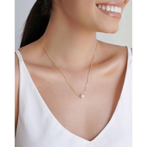 Gargantilha Veneziana Pérola 8 mm Banhado a Ouro 18K - 45 cm