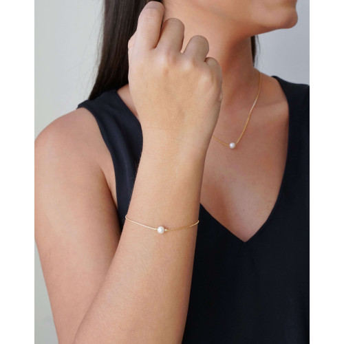 Pulseira Veneziana Pérola 6 mm Banhado a Ouro 18K