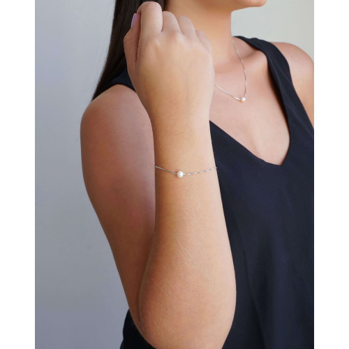 Pulseira Veneziana Pérola 6 mm Ródio Branco