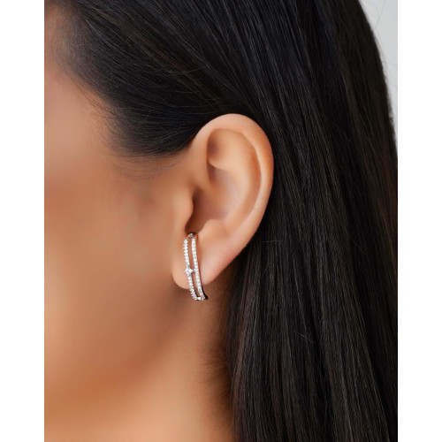 Ear Hook Cravejado Cristal 2.6 cm Ródio Branco