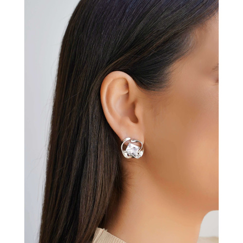 Brinco Torcido Retângulo Cristal Ródio Branco