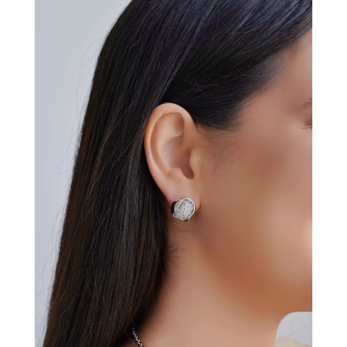 Brinco Bola Tela Cristais 1.6 cm Ródio Branco