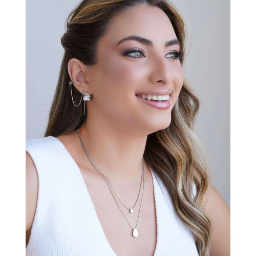 Brinco Argola Click Abaulada Lisa 1.5 cm Ródio Branco