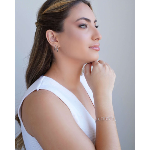 Pulseira Círculos Texturizados 8 mm Ródio Branco