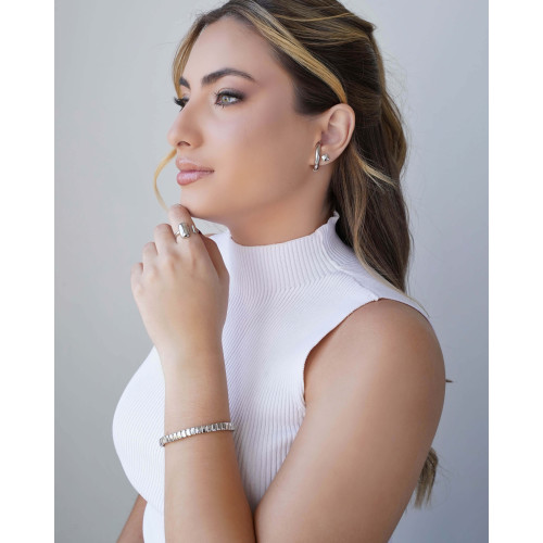 Anel Ajustável Retângulos Lisos Tamanho G Ródio Branco