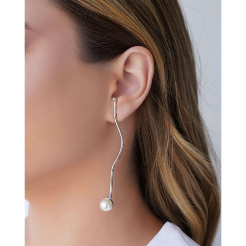 Brinco Palito Pérola 10 mm Ródio Branco