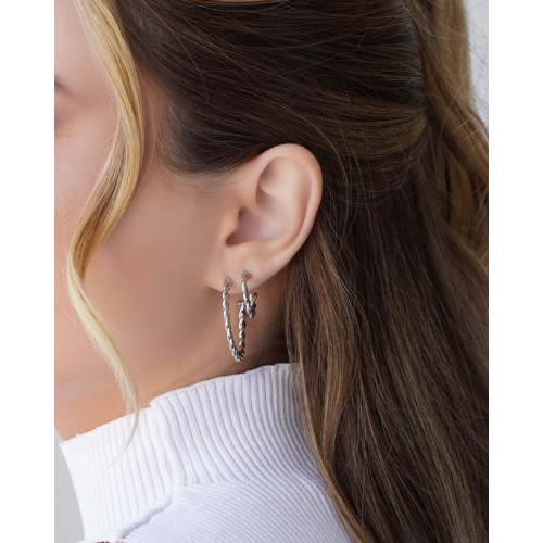 Brinco Argola Torcida 1.7 cm Ródio Branco