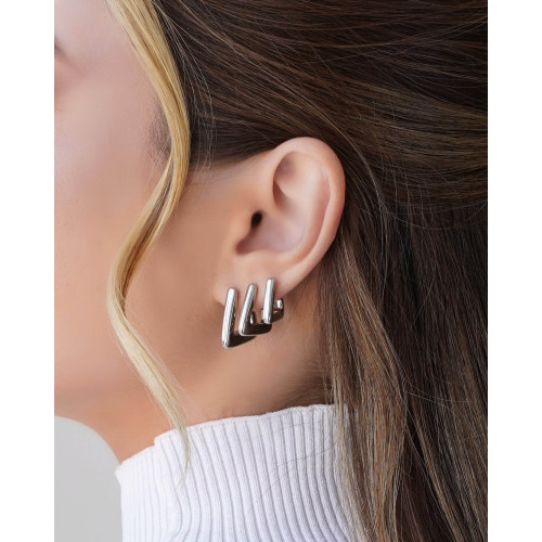 Brinco Argola Triangular Lisa 1.6 cm Ródio Branco