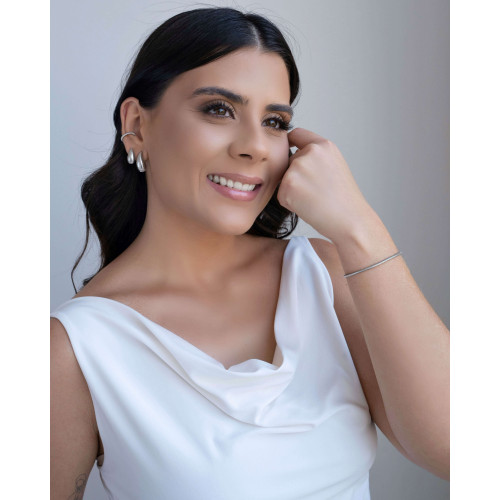 Brinco Gota Frisada 1.6 cm Ródio Branco