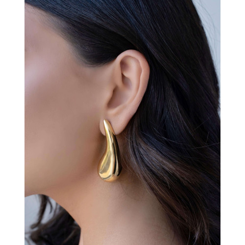 Brinco Gota Lisa 5.0 cm Banhado a Ouro 18K