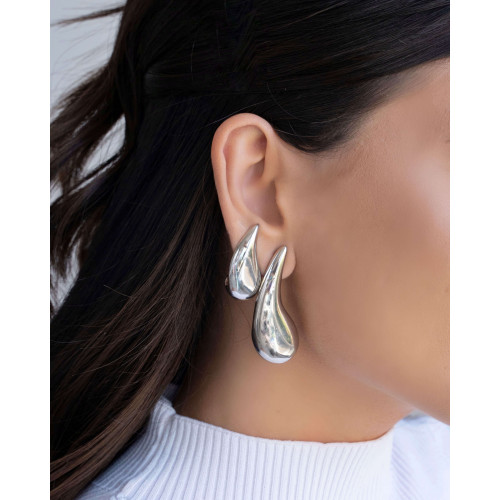 Brinco Gota Lisa 5.0 cm Ródio Branco