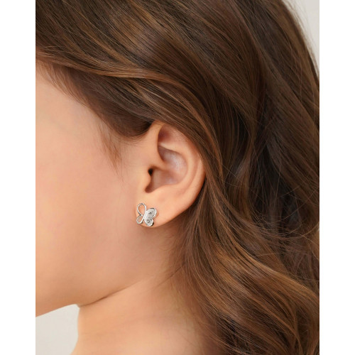 Brinco Infantil Borboleta Vazada Texturizada Ródio Branco