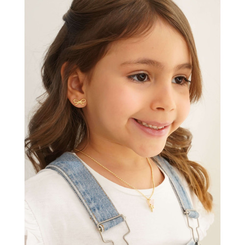 Brinco Infantil Laço Texturizado Banhado a Ouro 18K