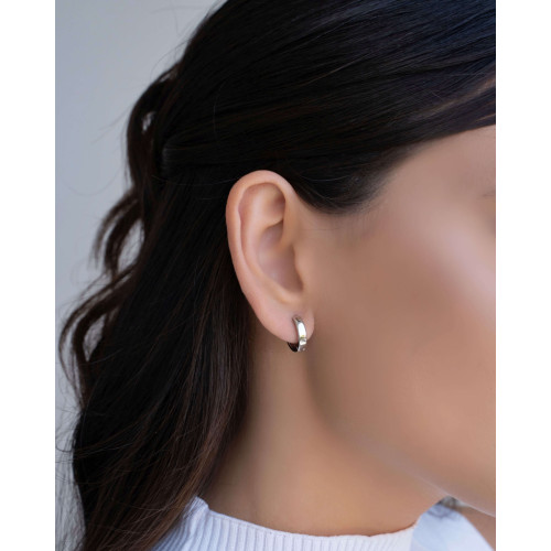 Brinco Argola Click Reta Lisa 1.3 cm Ródio Branco