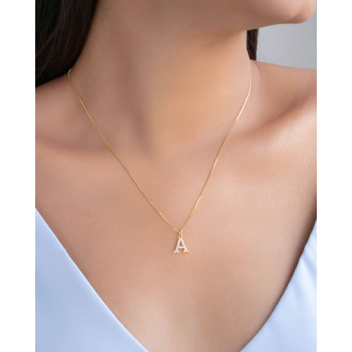 Gargantilha Veneziana Letra A Cravejada Cristal Banhado a Ouro 18K - 45 cm