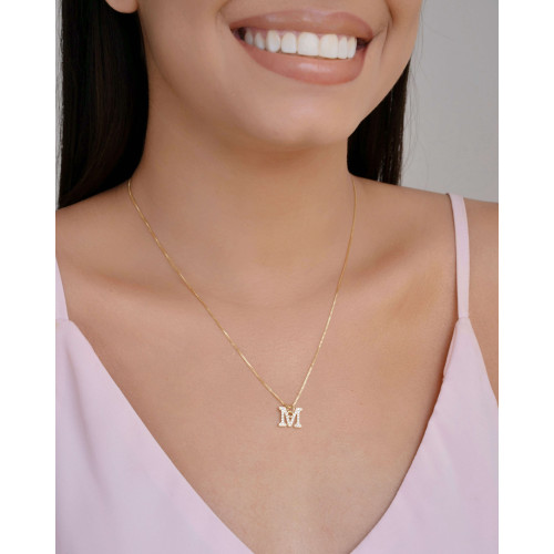 Gargantilha Veneziana Letra M Cravejada Cristal Banhado a Ouro 18K - 45 cm