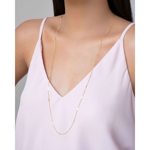 Gargantilha Longa Grumet Achatada Banhado a Ouro 18K - 80 cm