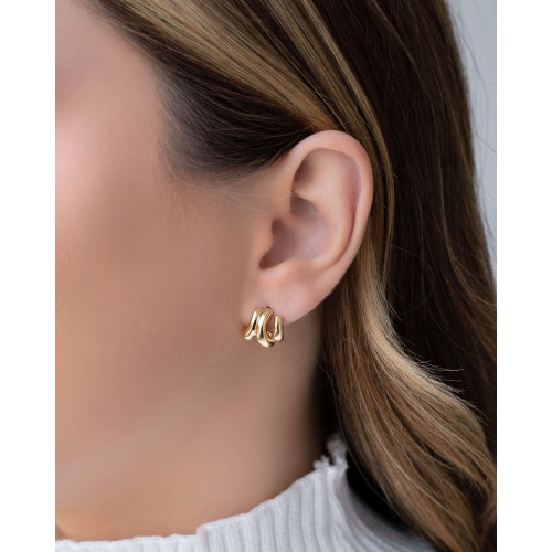 Brinco Argola Três Filetes Lisos 1.3 cm Banhado a Ouro 18K