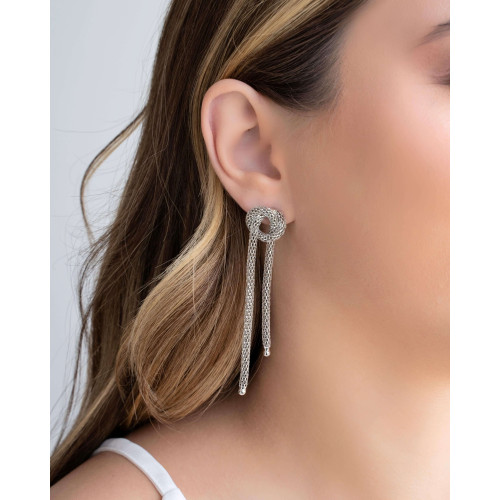 Brinco Nó Malha Italiana 7.8 cm Ródio Branco