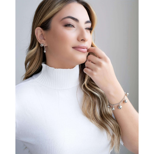 Brinco Argola Click Bola Lisa 2.5 cm Ródio Branco