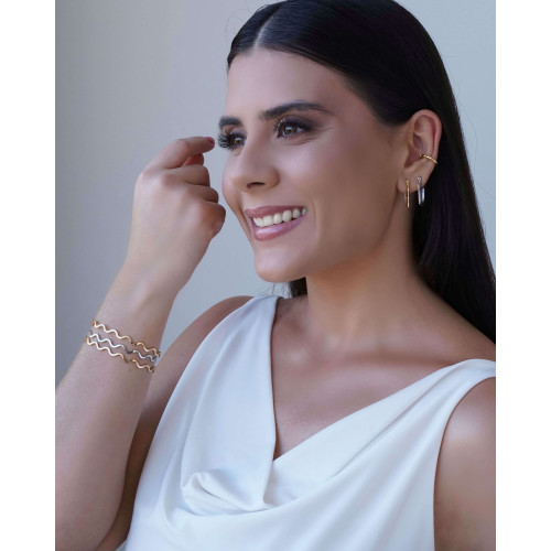 Bracelete Ondas Liso Ródio Branco