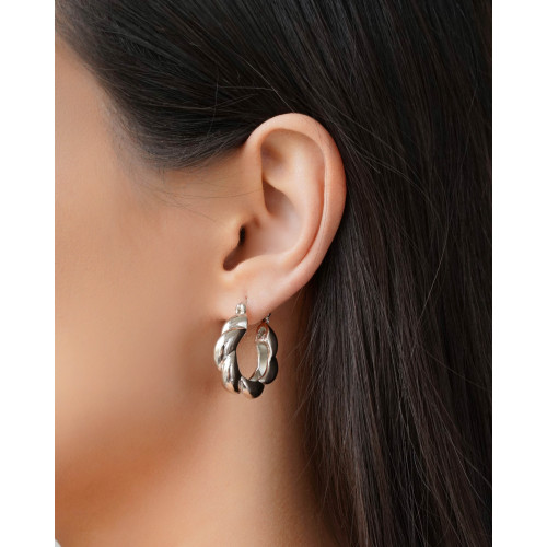 Brinco Argola Torcida Fecho Italiano 2.6 cm Ródio Branco