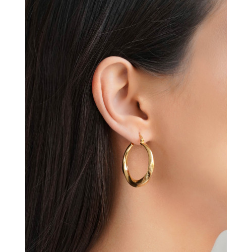 Brinco Argola Torcida Lisa Fecho Italiano 3.3 cm Banhado a Ouro 18K