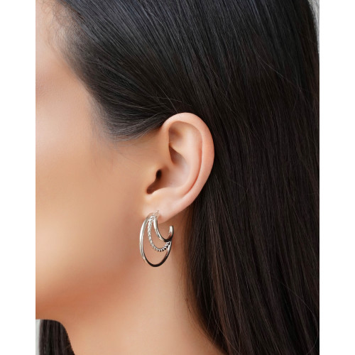 Brinco Argola Três Filetes 2.9 cm Ródio Branco