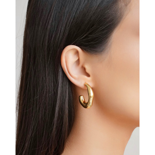 Brinco Argola ABS Orgânica Lisa 3.2 cm Banhado a Ouro 18K