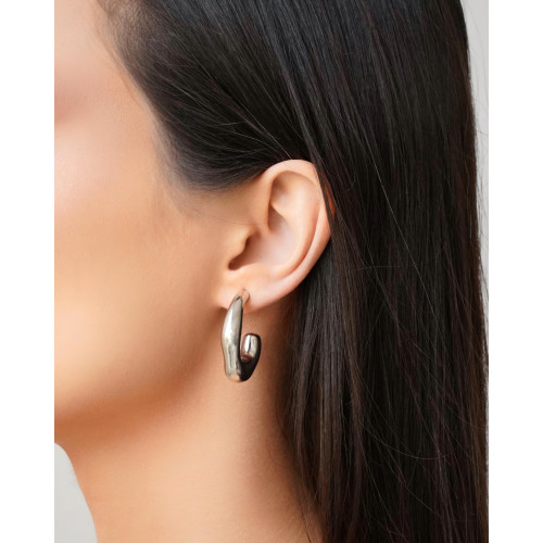 Brinco Argola ABS Orgânica Lisa 3.2 cm Ródio Branco