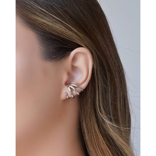 Ear Cuff Filetes Lisos 1.9 cm Ródio Branco